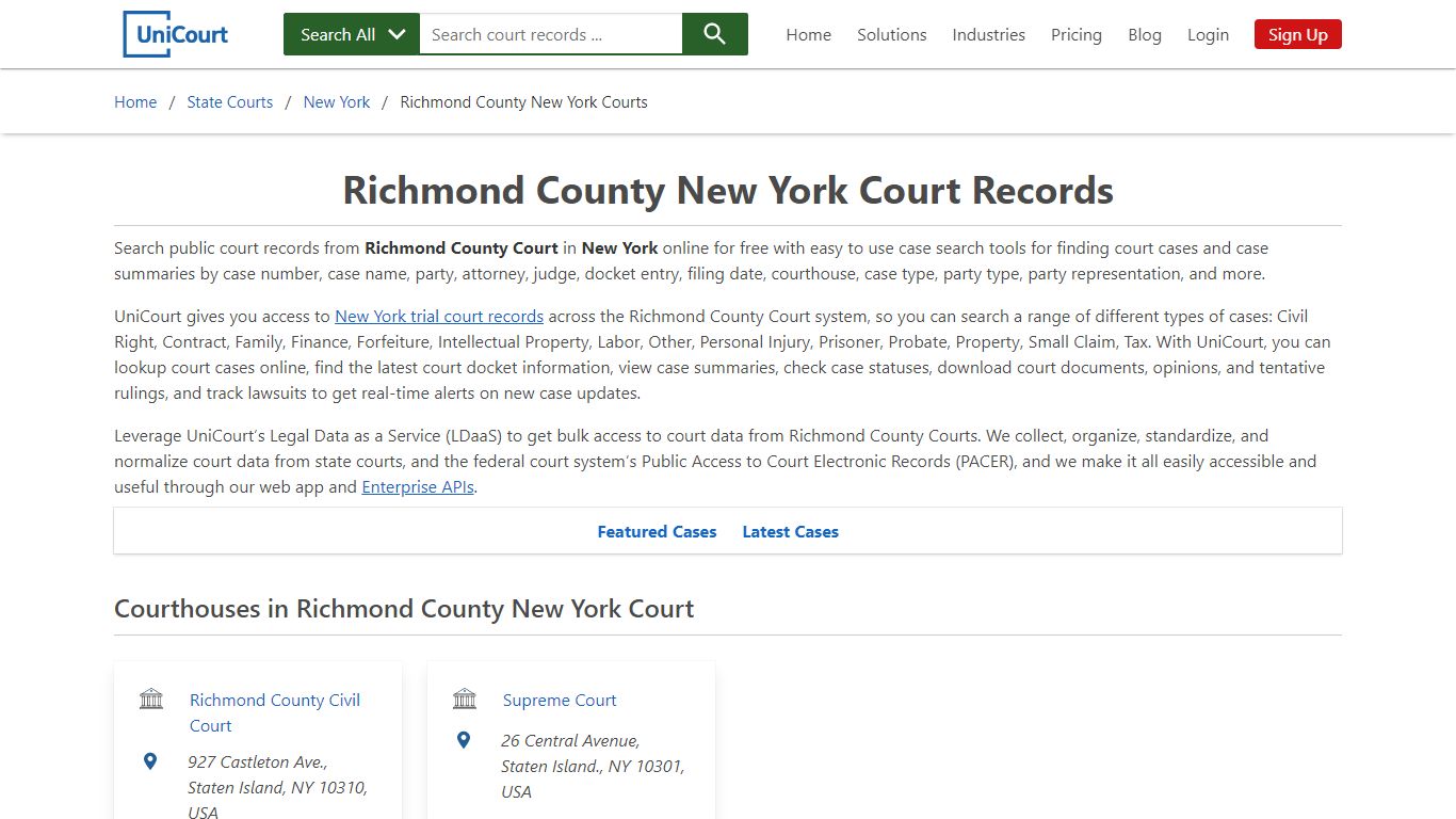 Richmond County New York Court Records | New York | UniCourt